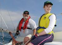 5.	 Photo - Paul Borg & Kylie Forth training for the 2006 Homerus Blind Match Racing Championships.